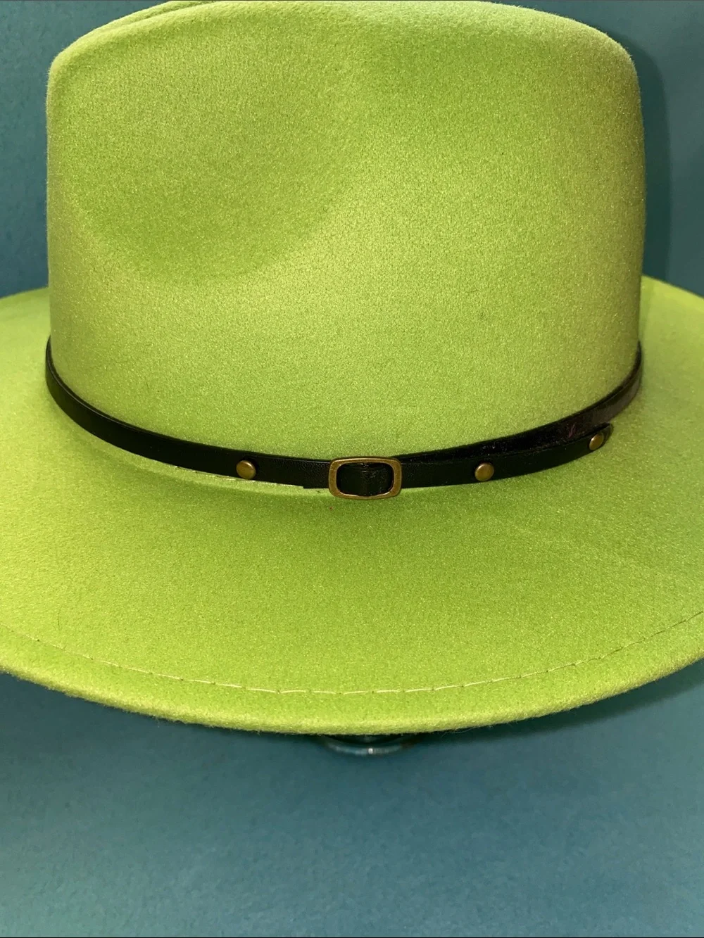 UNBRANDED Wide brim fedora felt two-tone lime green pink black hatband size OSFA